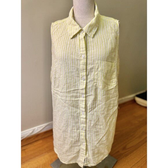 Time and Tru Women's Stripe Yellow White Sleeveless Summer Linen Blend Shirt 1X - Picture 1 of 10